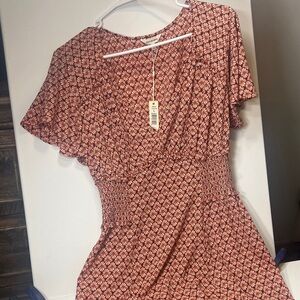 Max Studio Red Floral-Print Flutter Sleeve Midi Dress